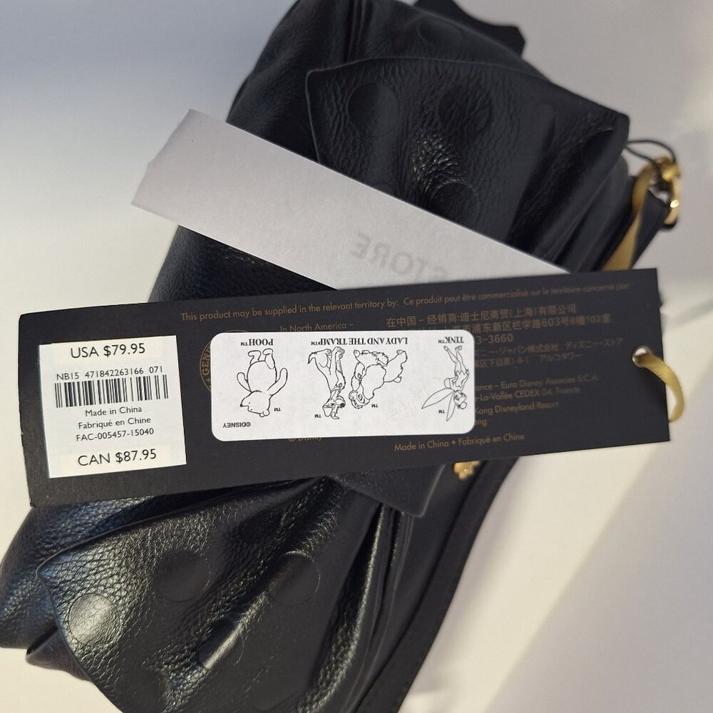 Disney Store Black Minnie Mouse Polka Dot Bow Lrather Gold Accents Dust Bag New - Picture 8 of 10